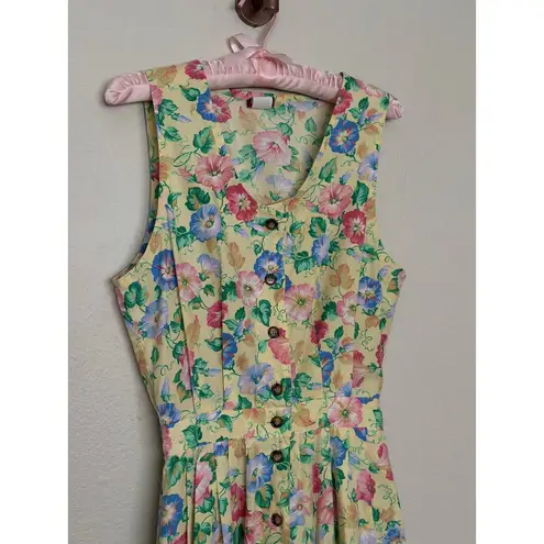 Manor House Sz 8 Butter Yellow Floral Midi Tea Dress Button Up Floral Summer