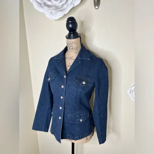 Ralph Lauren Lauren Dark Blue Denim Blazer Fitted Jean Jacket Size Medium