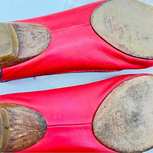 Chloé Chloe Red Leather Ballet Flats w/Black Trim & Brass Logo Nameplate Vintage-38 EU
