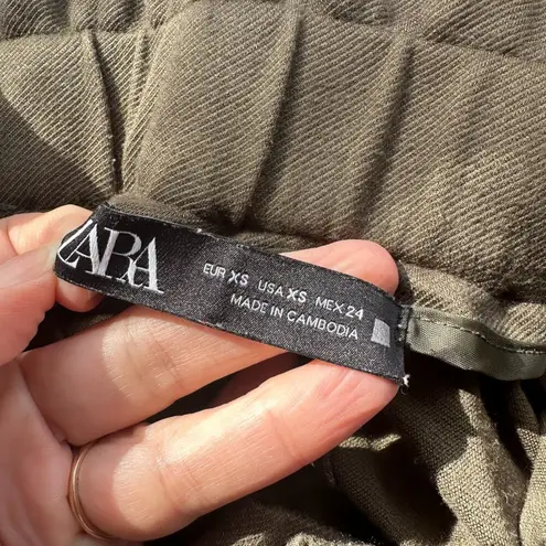 ZARA Paperback Waist Olive Green Trousers Pants Slacks Size XS Stretch