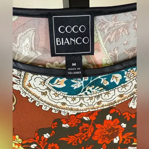 Coco Bianco Medium Scoop Neck Bell Sleeve Flared Sleeve Top Multicolor Paisley Brown