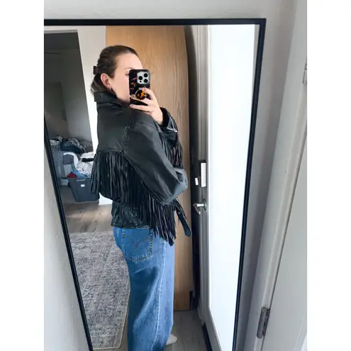 Vintage Hyde Out Leather Black Fringe Leather Jacket Size L