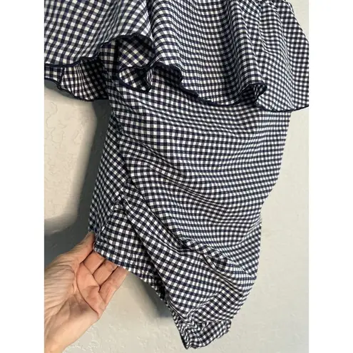 Kona Sol NEW Blue Check Flounce One Piece Swimsuit Gingham 18W Resort Vacation