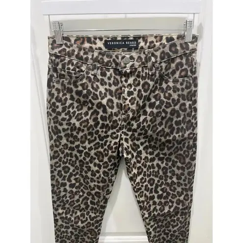 Veronica Beard Coated Leopard Animal Print Brooke Skinny Mid Rise Jeans Sz 27