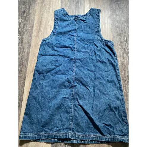 Vintage 90s Denim Button Sleeveless Jumper Mini Dress Medium Granola Fisherman Blue