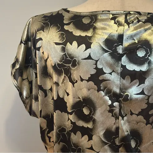 Vintage Oraré Made in USA Black and Silver Metallic Floral Top Size 10