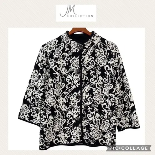 JM Collection black white mandarine collar blazer