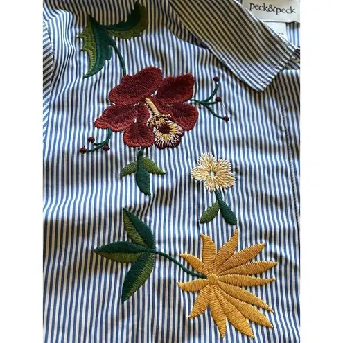 Peck & Peck Embroidered Stripe Button Down Shirt Size Large Bohemian Cottagecore