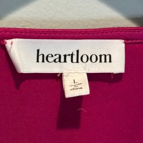 Heartloom Kathleen Pink Satin V-neck Long Sleeve Blouse - size Large