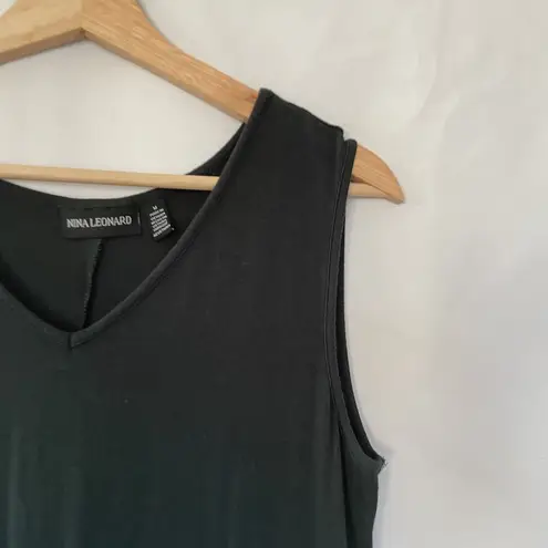 Nina Leonard dark forest green dress midi sleeveless v-neck women's size M rayon