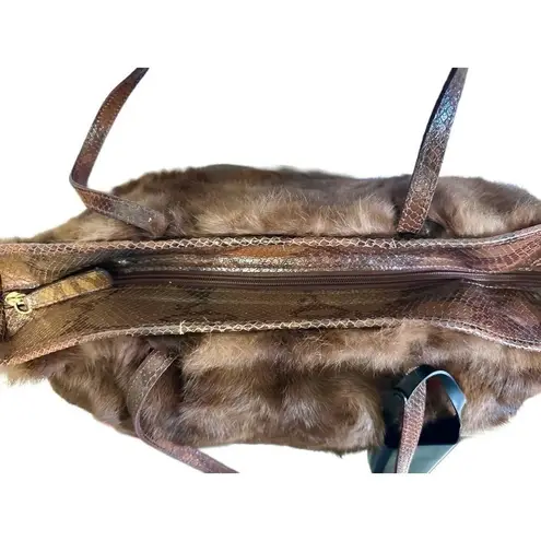 Rare Clever Carriage Company Faux Fur & Snakeskin Satchel Style Bag NWOT Brown