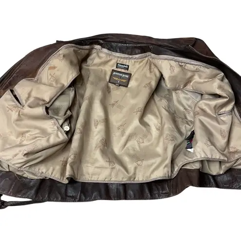 Adventure Bound Thinsulate Long Sleeve Belted 100% Leather Bomber Jacket Size L Brown Size L