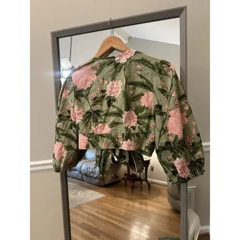 Agua Bendita NWT x Target Peony Floral Wrap Top Linen Blend Green Pink Size M!!