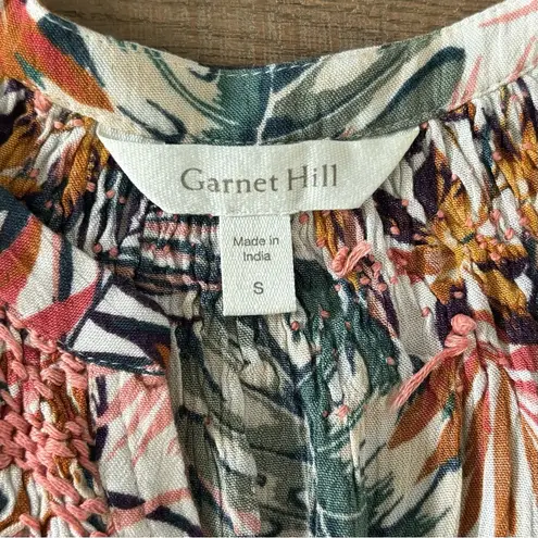 Garnet Hill poetica smocked floral tropical blouse