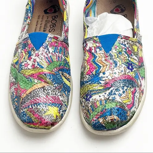 BOBS For Skechers Multicolor Sequin Graphic Canvas Slip On Shoes, Size 7