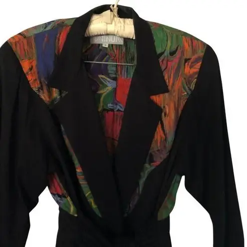 Vintage Platinum Dorothy Schoelen Skirt Set Jacket Top Skirt 2 pcs Sz S Abstract Black