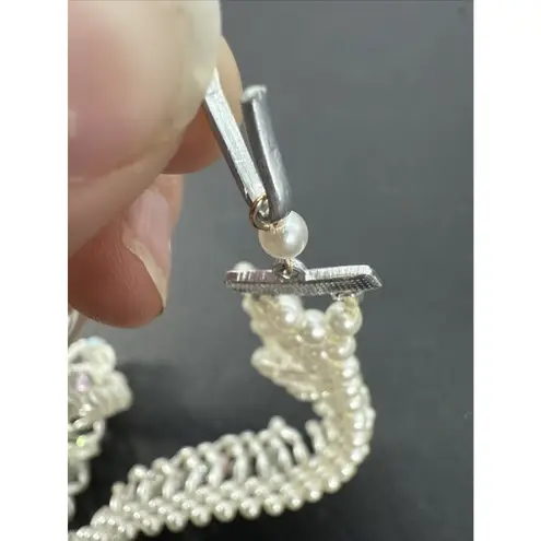 Vintage Japan Faux Pearl Aurora Borealis Bib Collar Necklace Bridal Necklace White