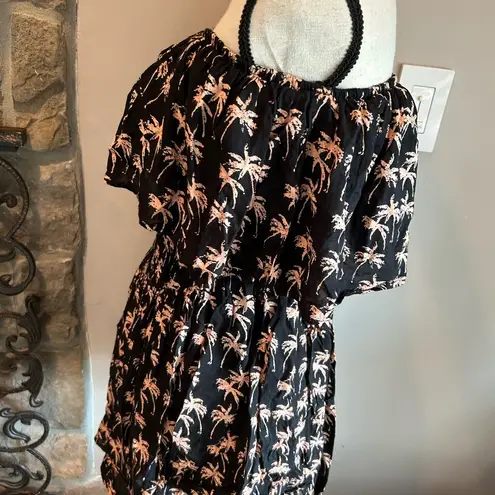 Elan Black with Peach Palm Trees Short Romper