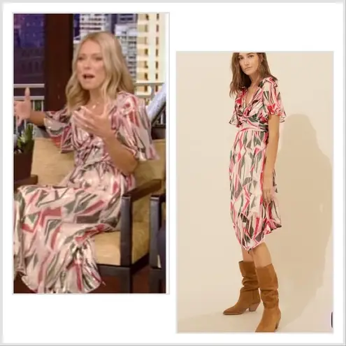Ba&sh Beryl Rose Silk Faux Wrap Midi Dress size L (10) as seen on Kelly Ripa
