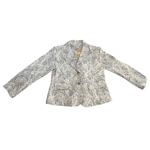 Women's Silvery Floral Brocade Blazer Jacket Size XL Elegant Holiday Corporate Gray