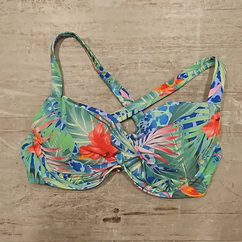 Bleu Rod Beattie 💕💕 Tropical Flight Tie Front Underwire Bra Top Floral 34D NWT