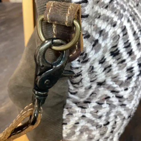 Myra Bag Gray and Cream Geometric Pattern Shoulder Bag Brown