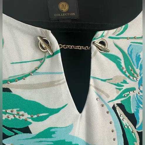 JM Collection Short Sleeve Black Dress with Floral Design by , Size Medium