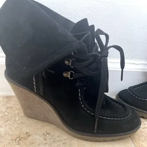 ZARA BLACK SUEDE FUR LINED TRAFALUC COLLECTION BY  LACE UP ANKLE BOOTS SIZE 38