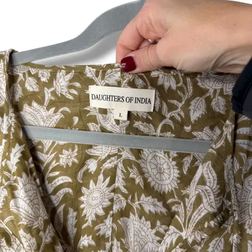 Daughters of India Kyra Midi Boho Maxi Dress Floral Print V Neck Tiered Green Size L