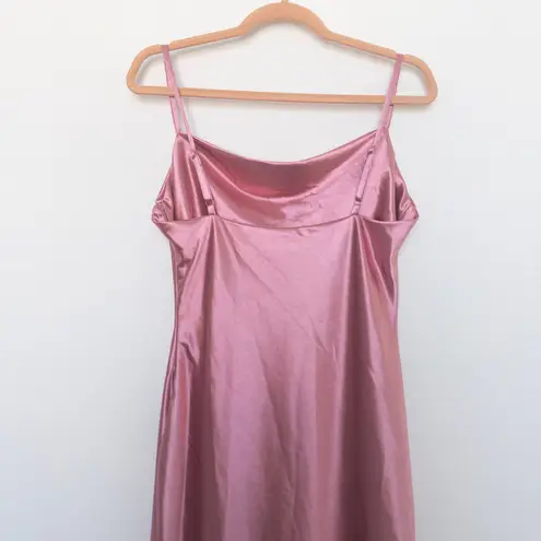Y2K Womens Slip Dress Size S Pink Satin Cowl Neck Midi Coquette Minimalist Party