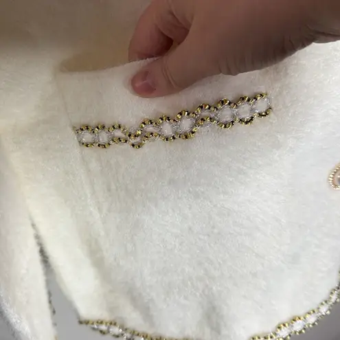 Snowflake Ivory ladylike Knit Jacket gold thread trim Size L / XL White
