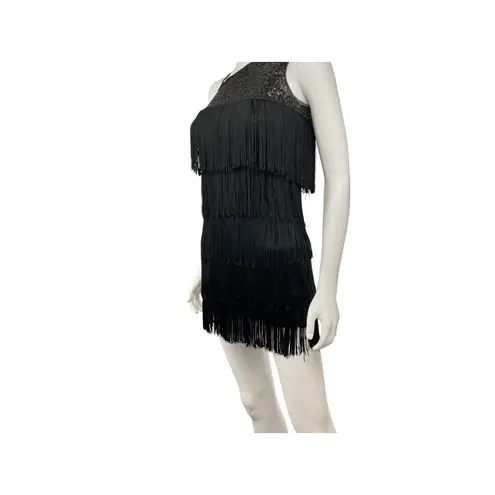 Balera Sequin Fringe One Shoulder Dress Black Sleeveless Flapper Costume