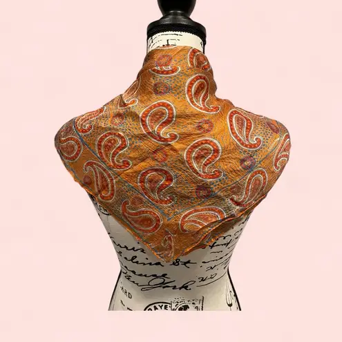 Vintage 70’s? groovy orange turquoise paisley silk scarf square