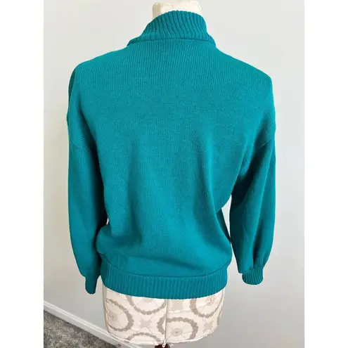 Vintage Teal Full Zip Long Sleeve Knit Sweater Jacket Small Green