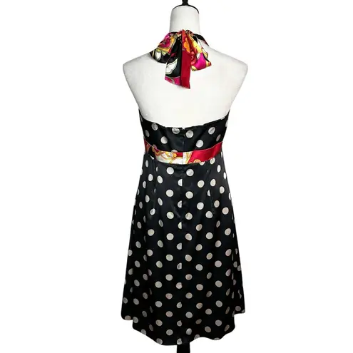NWT OC by Oleg Cassini 100% Silk Polka Dot Halter Dress 10 Retro Glam Y2K Pinup Black