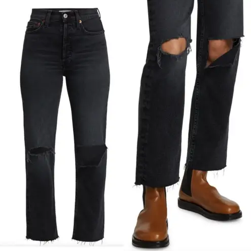 RE/DONE Originals 70s Stove Pipe Straight Jeans Faded Coal With Rips Distressed