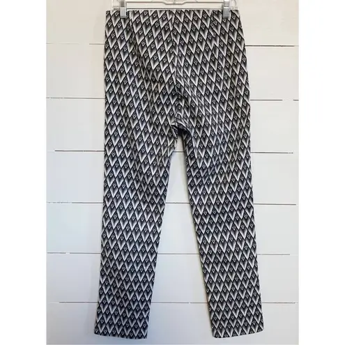 H&M High Waisted Ankle Crop Pants Side Zip Abstract Print Grey Stretch SZ 10 Black