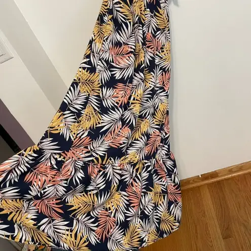 Iris NEW NWT  DISCOVERY Print Tank Maxi Dress Navy Blue Palm Leaf Leaves Floral S