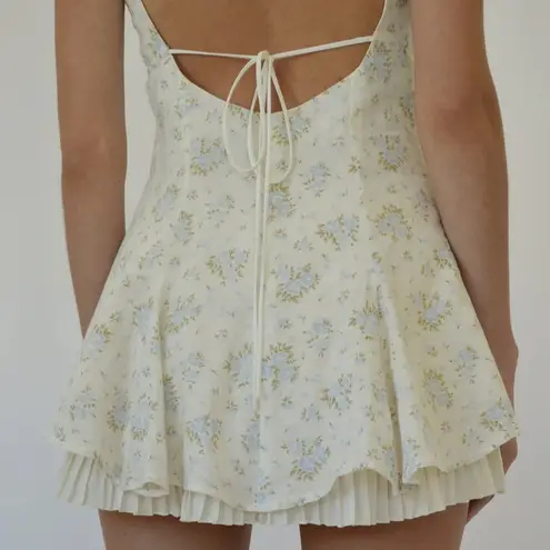 Fait Par Foutch Francesa Mini Dress Vintage Iris Floral Ivory Blue Size Small White