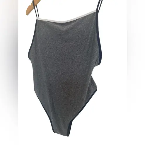 Aerie  Bathing Suit Swimsuit One Piece Gray Bodysuit with Black and White Trim M
