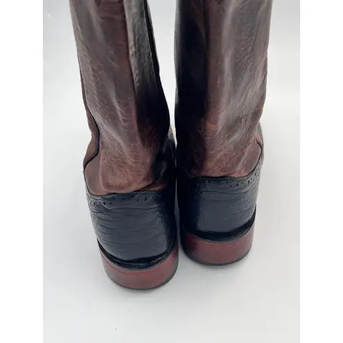 Vintage Larry Mahan Western Cowgirl Boots Ostrich Leather Cross Square Toe 7.5 B Black