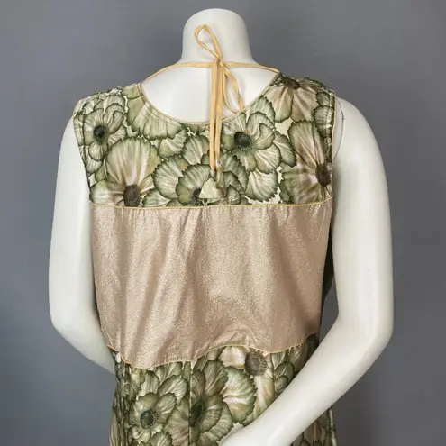 Indian Dress Rhinestones Floral Size XL Green Ruched Top Maxi Floral Embellished