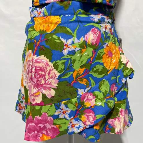 Lottie & Holly New 2 Pc Set Floral Print Crop Top & Skort Blue Pink Size Large