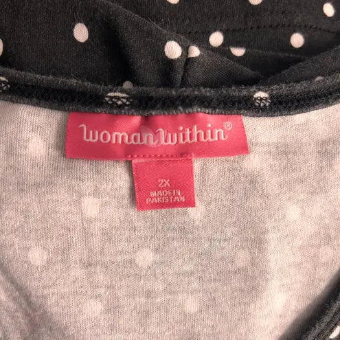 Woman Within Womens Maxi Dress Size 2X Black Polka Dot Short Sleeve Button Front