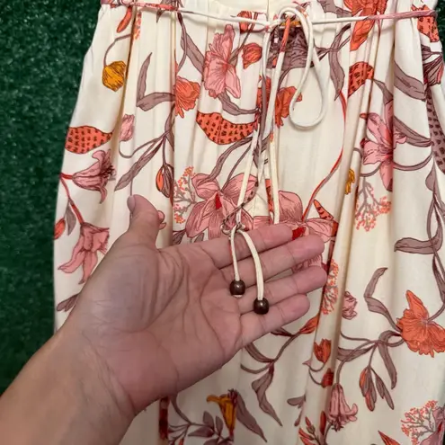 Bella Mae Cream Floral Maxi Dress Twist Bodice Boho Garden Party Orange Size L