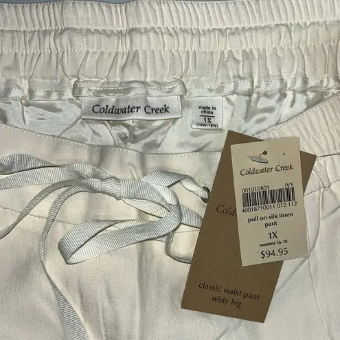 Coldwater Creek NWT 1X (16W-18W) Ivory Silk/Linen Blend Pull-On Wide Leg Pants