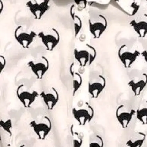 Collectif x ModCloth Mary Grace Meooow Blouse Halloween Spooky Cats size 14/L White Size L