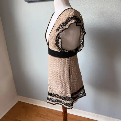 Crochet Knit Swim Beach Cover Up Size Large Tan