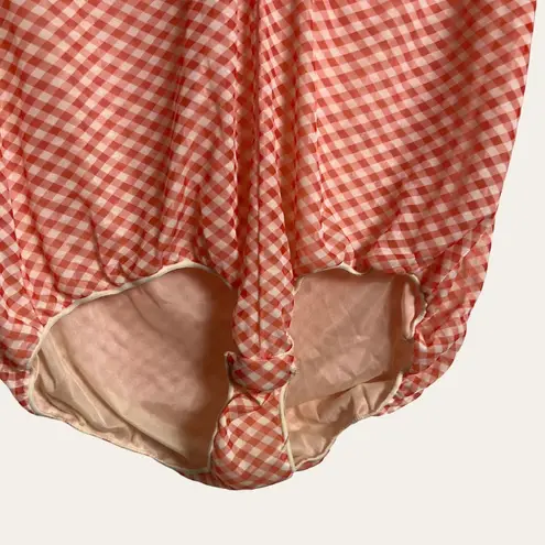 70’s Vintage Red Gingham Check Print Ruffle Front Collared Bodysuit Size M Size M