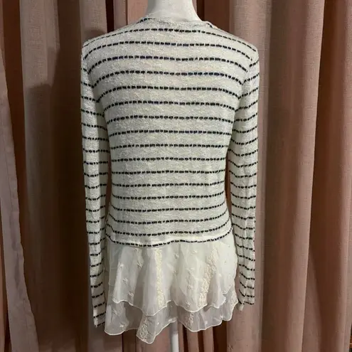 Lily White  Striped Ruffle Hem Top - Black and White